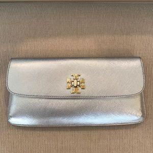 Tory Burch silver metallic clutch